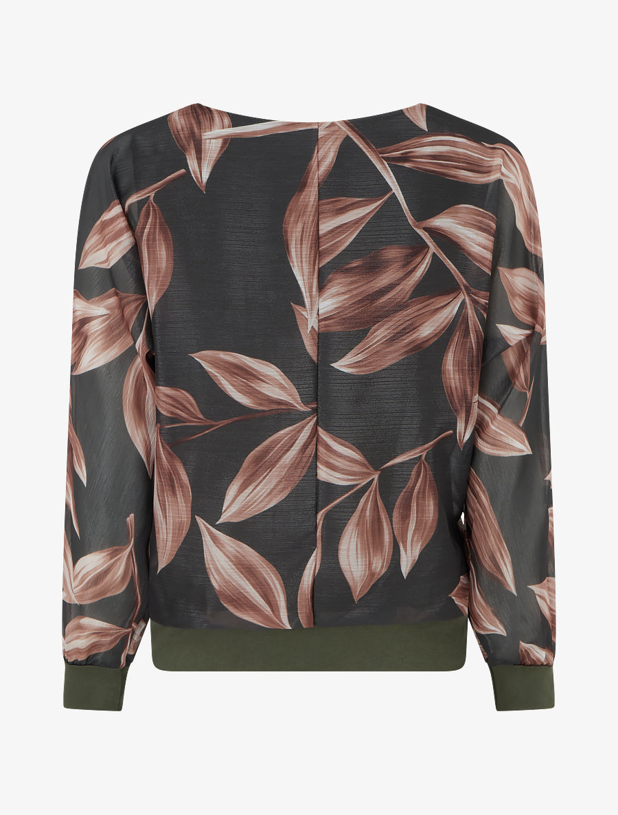 Blouse imprimé feuillage à détail irisé - Kaki foncé - 2