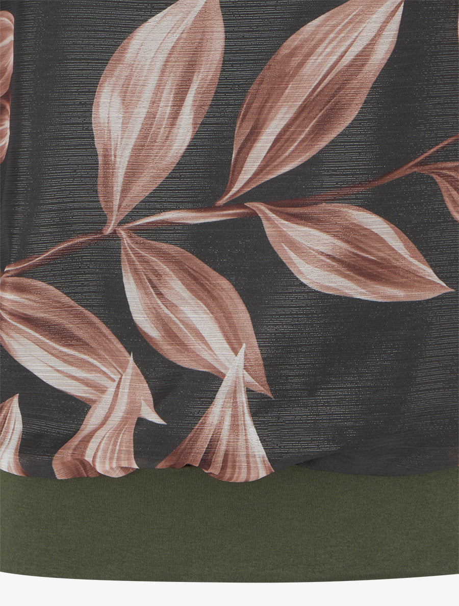 Blouse imprimé feuillage à détail irisé - Kaki foncé - 3