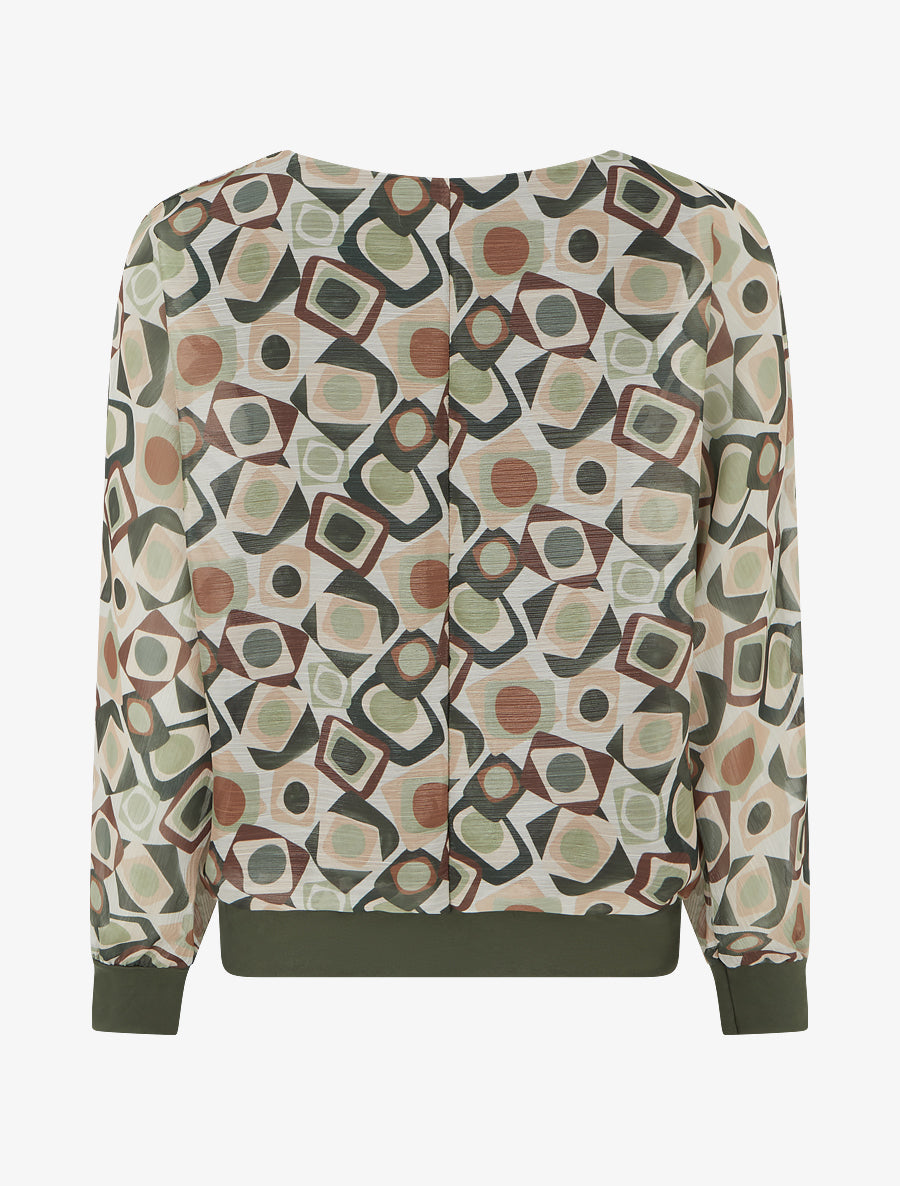 Blouse imprimé rétro à détail irisé - Kaki - 2