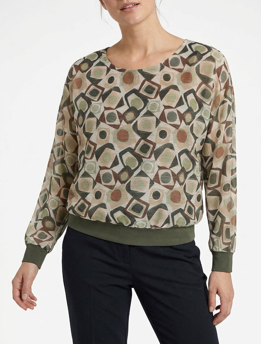Blouse fluide coupe boule irisée - Kaki