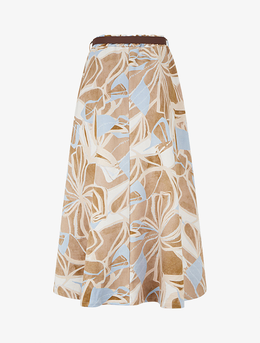 Jupe imprimé abstrait à taille élastiquée - Taupe - 2