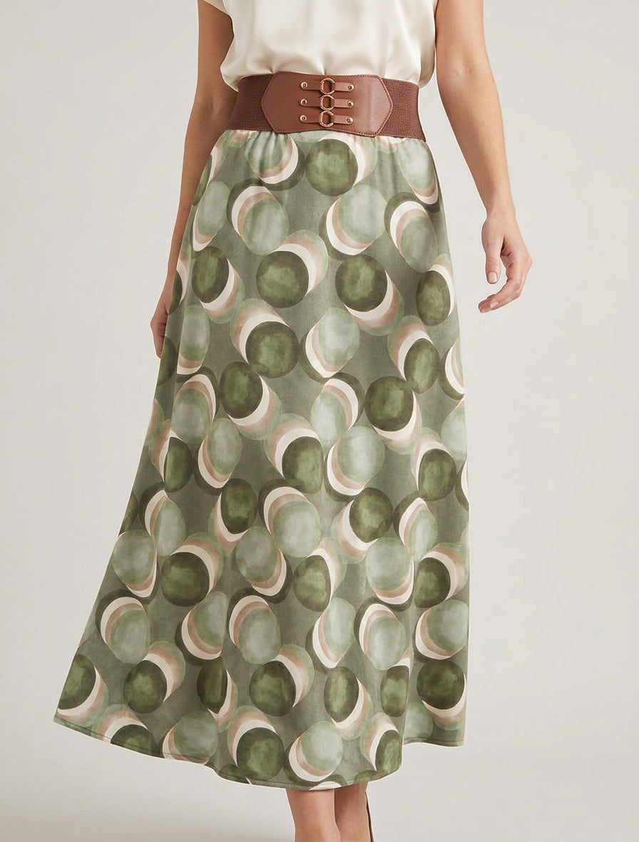 Jupe longue taille haute évasée - Vert olive