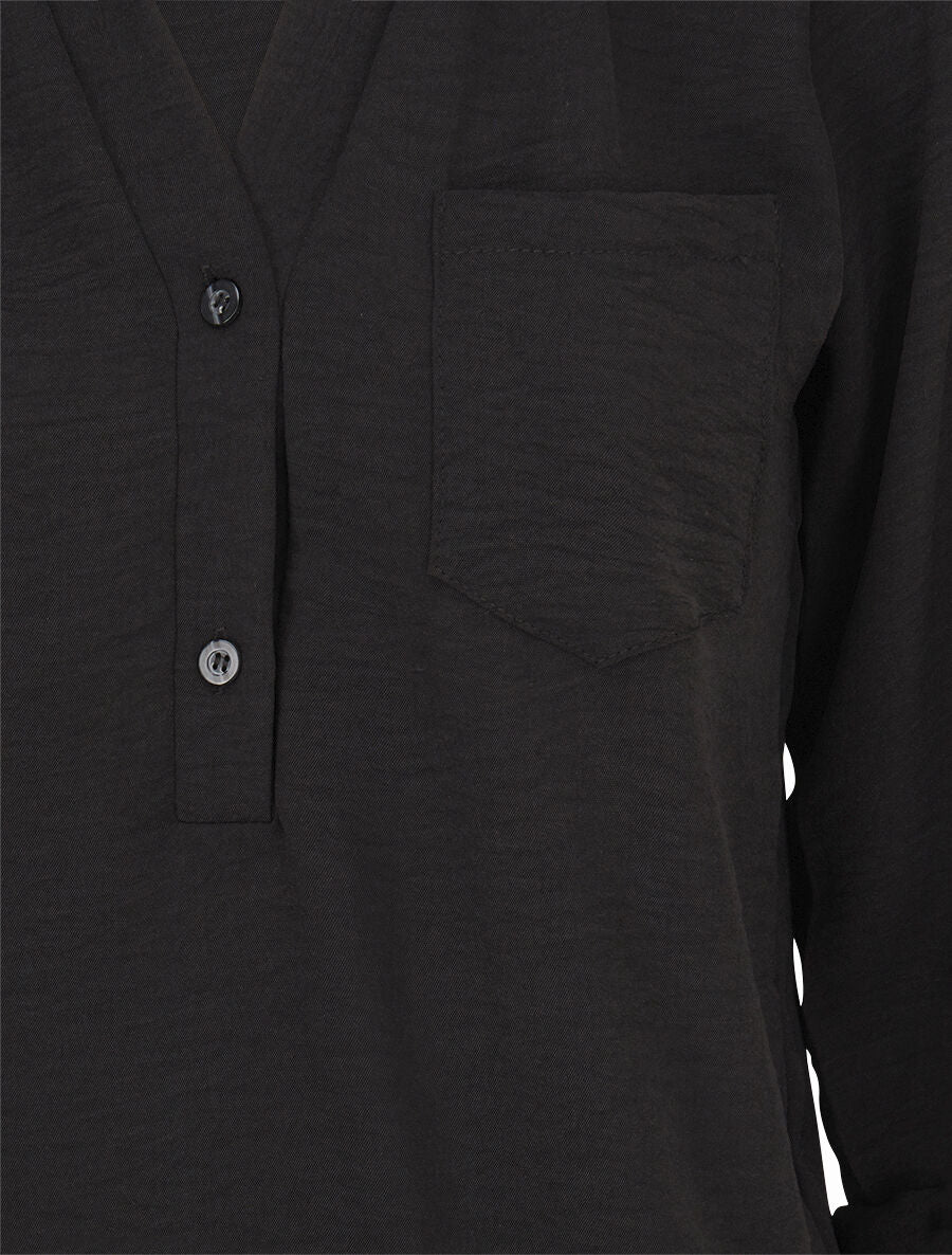 Blouse coupe boule à poiche poitrine - Noir - 3