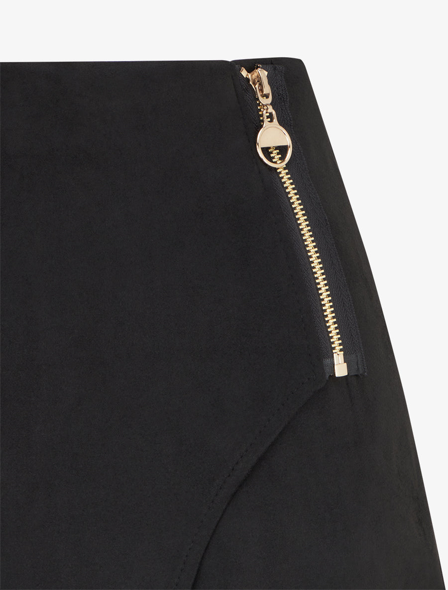 Jupe-short en suédine style portefeuille à zip - Noir - 3