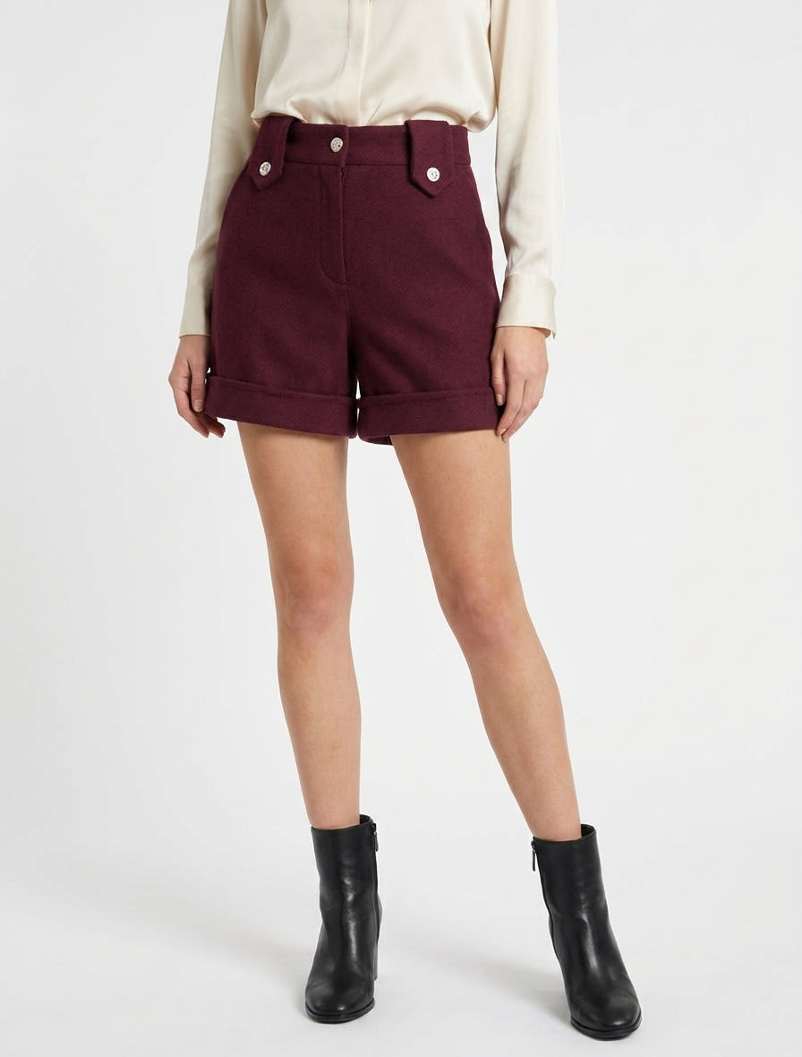 Short droit taille haute à passants - Lie de vin