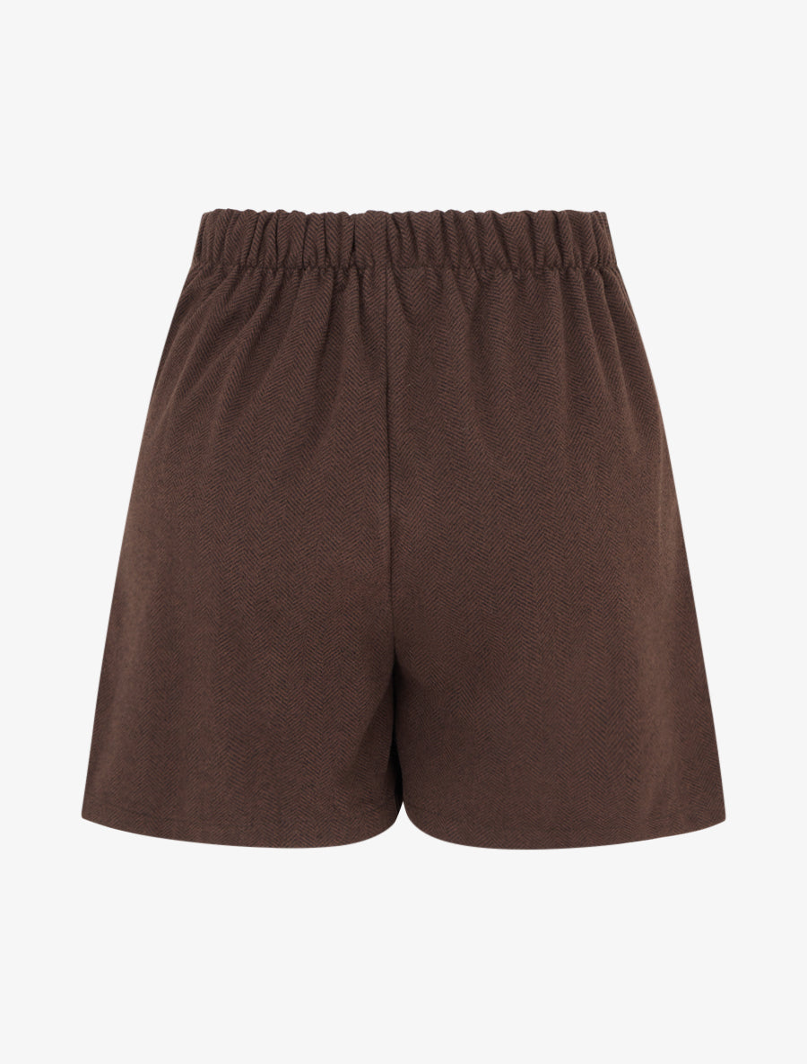 Short en feutrine à taille haute et boutons décoratifs - Marron - 2
