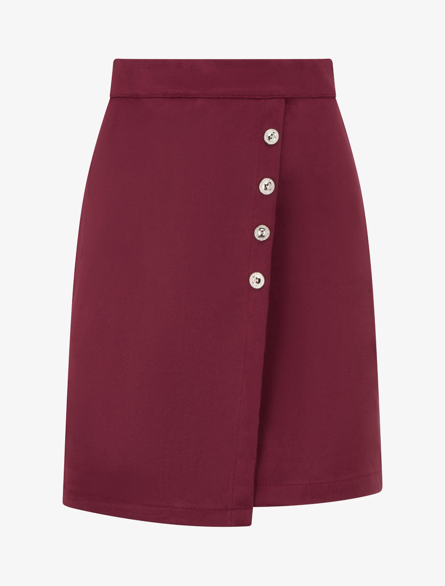 Jupe en suédine taille haute portefeuille - Bordeaux