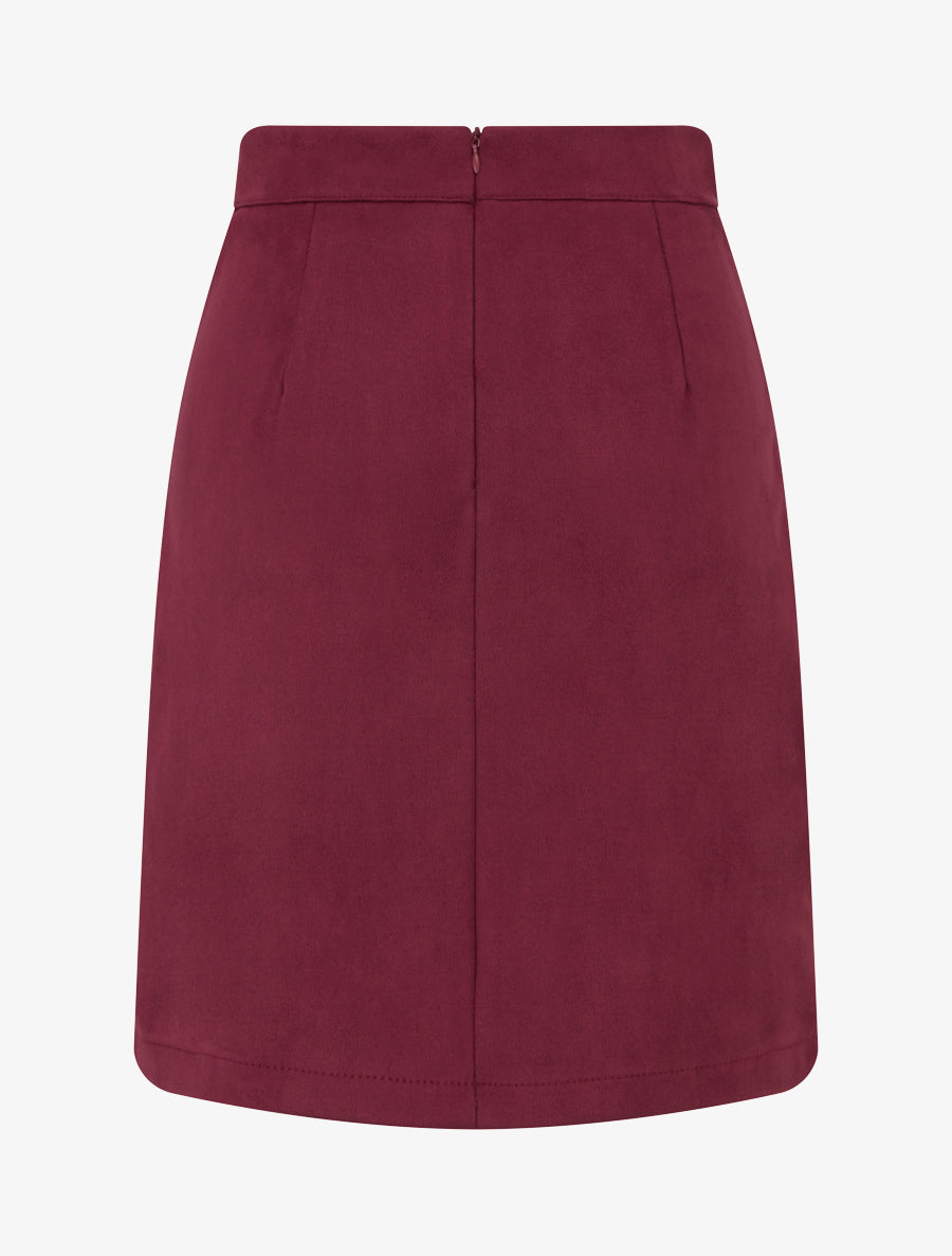 Jupe en suédine taille haute portefeuille - Bordeaux
