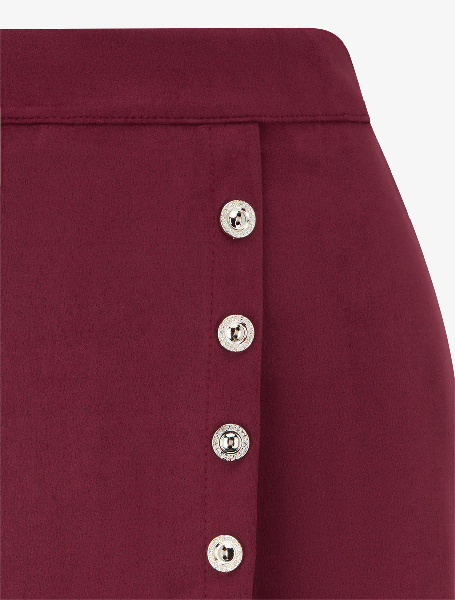 Jupe en suédine taille haute portefeuille - Bordeaux