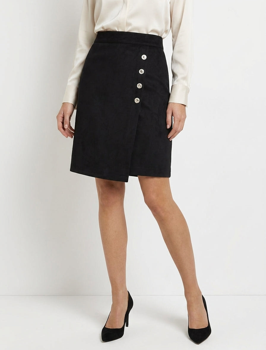 Jupe portefeuille taille haute - Noir