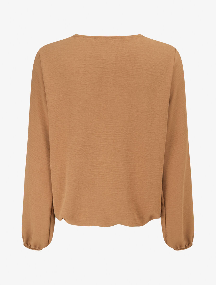 Top plissé à fleur en relief - Taupe - 2