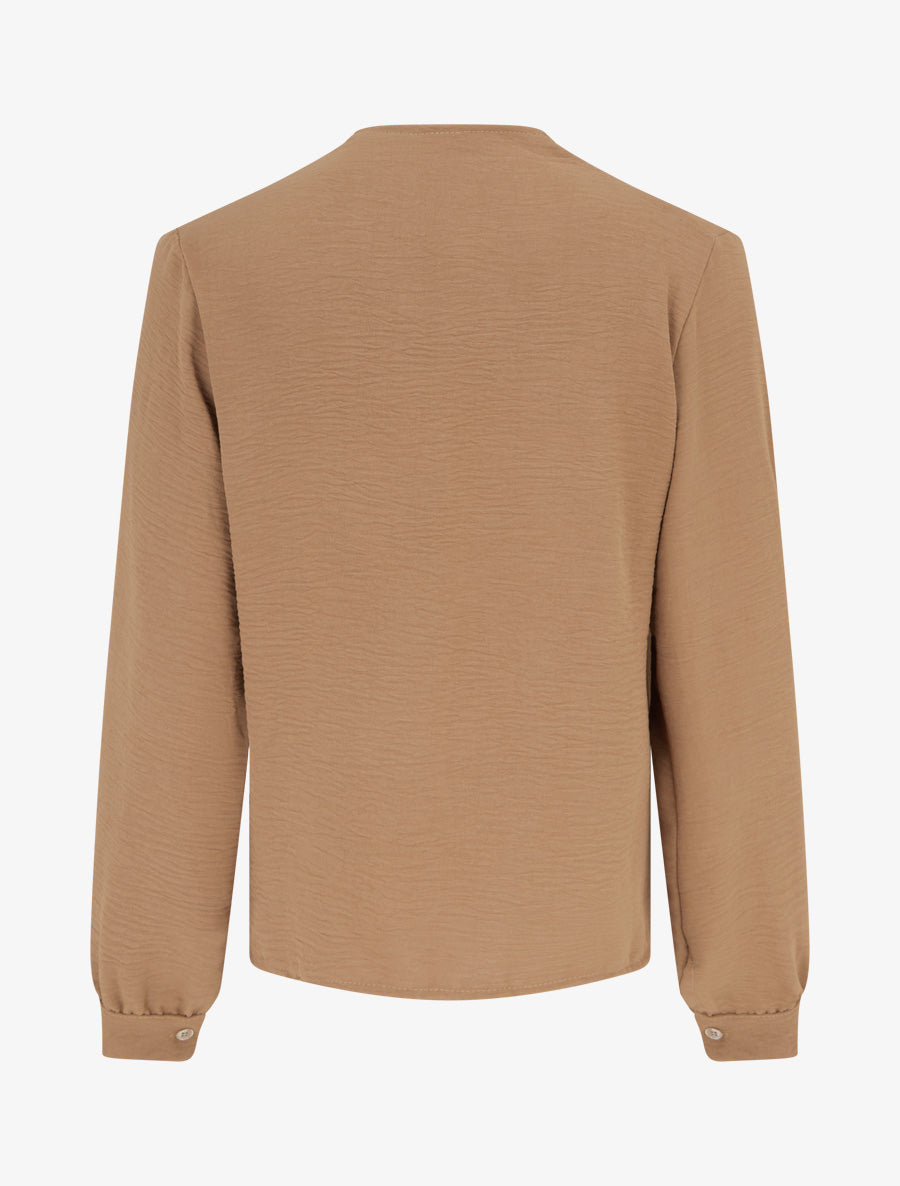 Blouse droite à col V en dentelle - Camel - 2