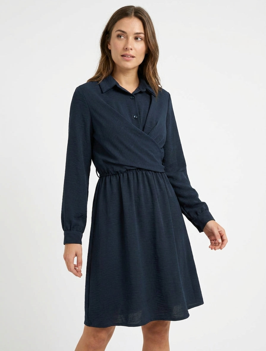 Robe chemise évasée à liens - Marine