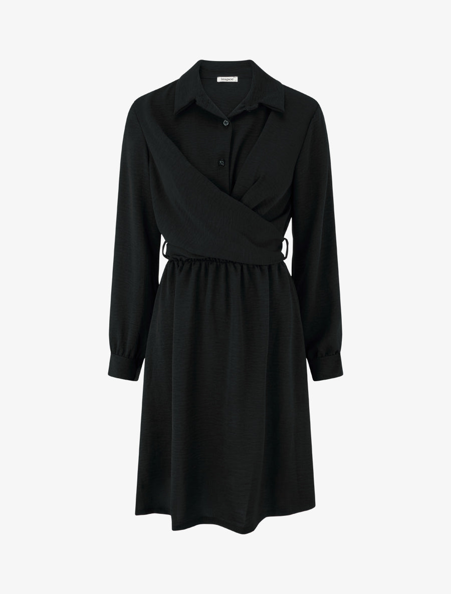 Robe chemise à pan à nouer - Noir - 1