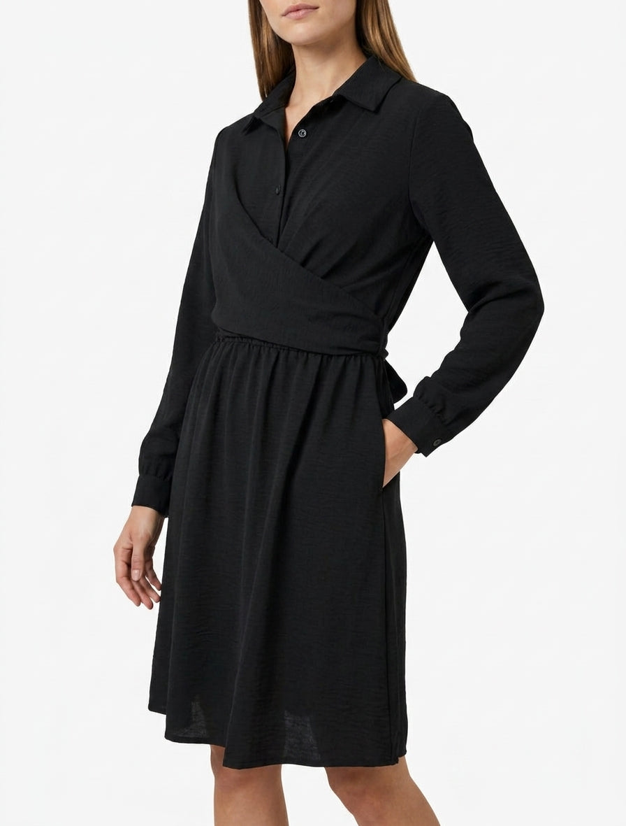 Robe chemise à taille élastiquée - Noir