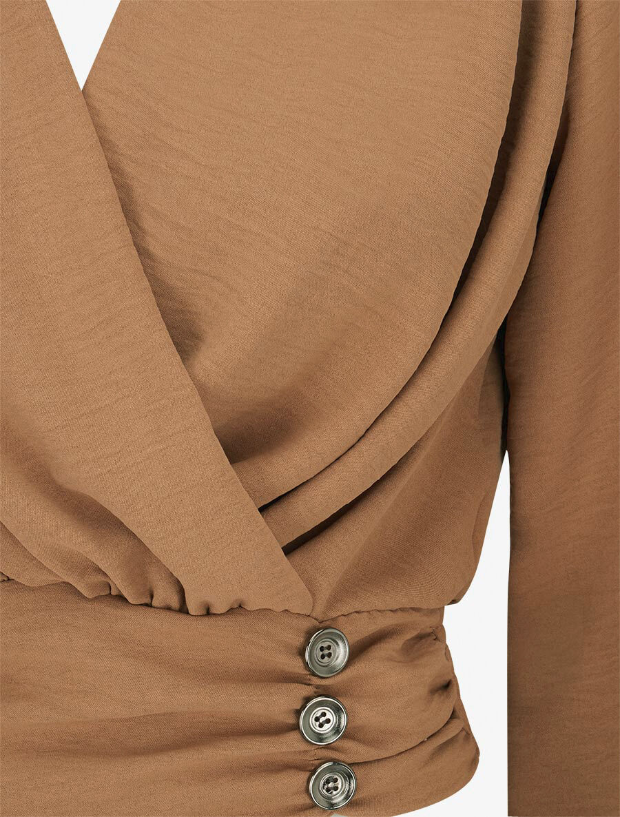 Crop top à col cache-coeur - Camel - 3