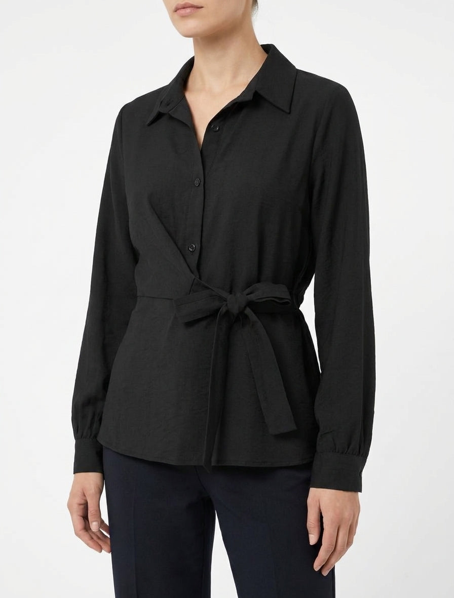 Top chemise à nouer taille élastiquée - Noir