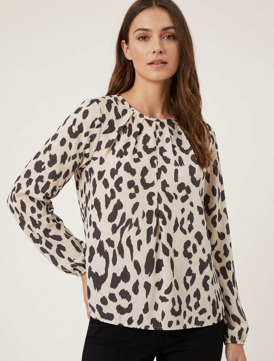 Blouse imprimé vache manches longues - Marron
