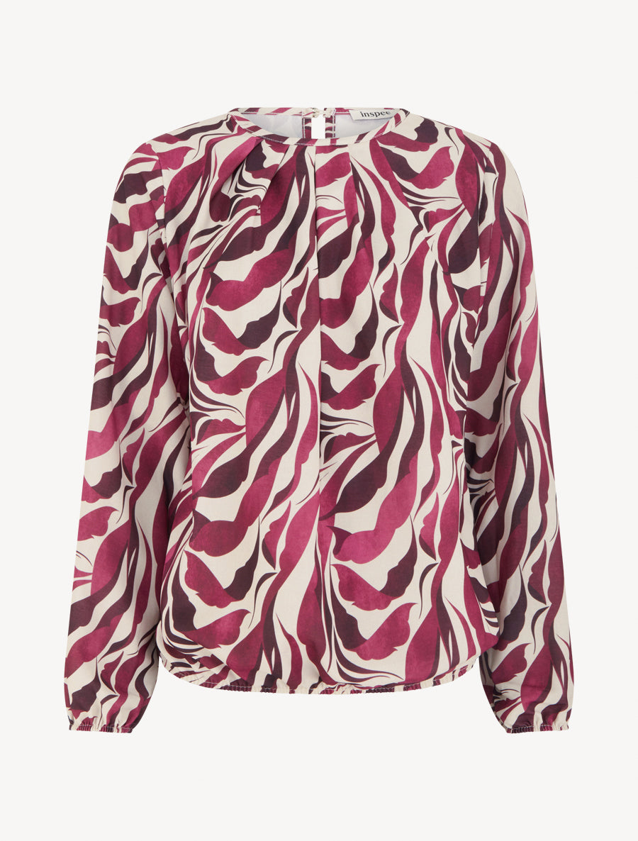 Blouse imprimé abstrait à col rond - Prune - 1