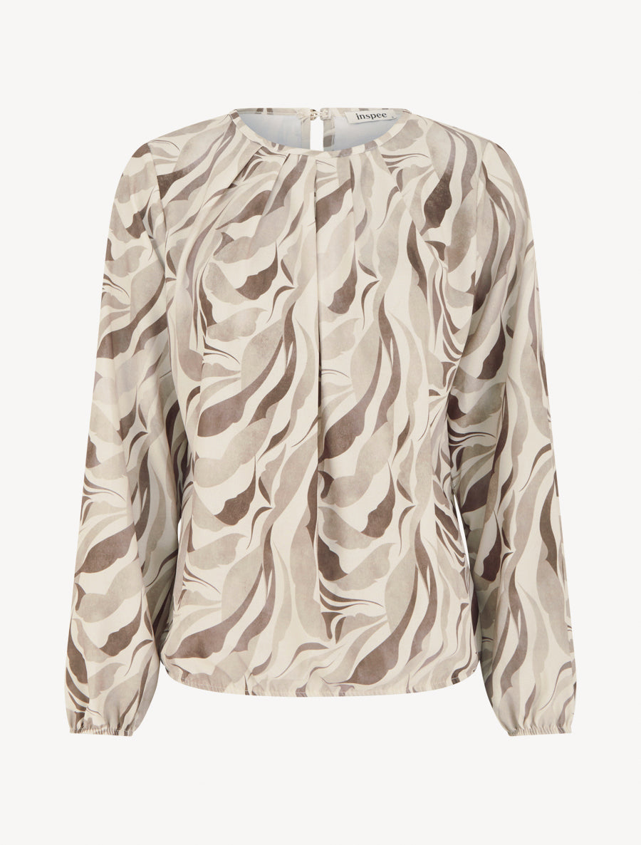 Blouse imprimé abstrait à col rond - Beige - 1