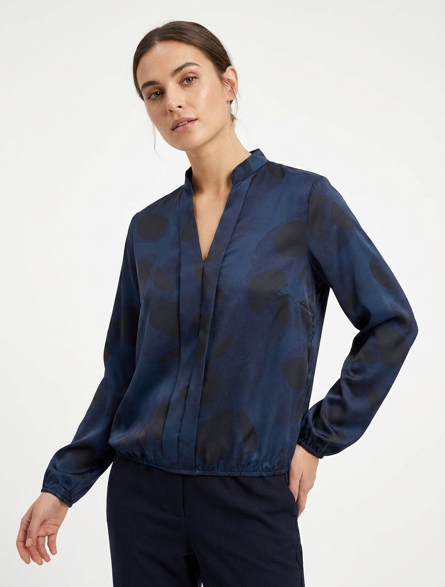 Top boule satiné à manches élastiquées - Marine