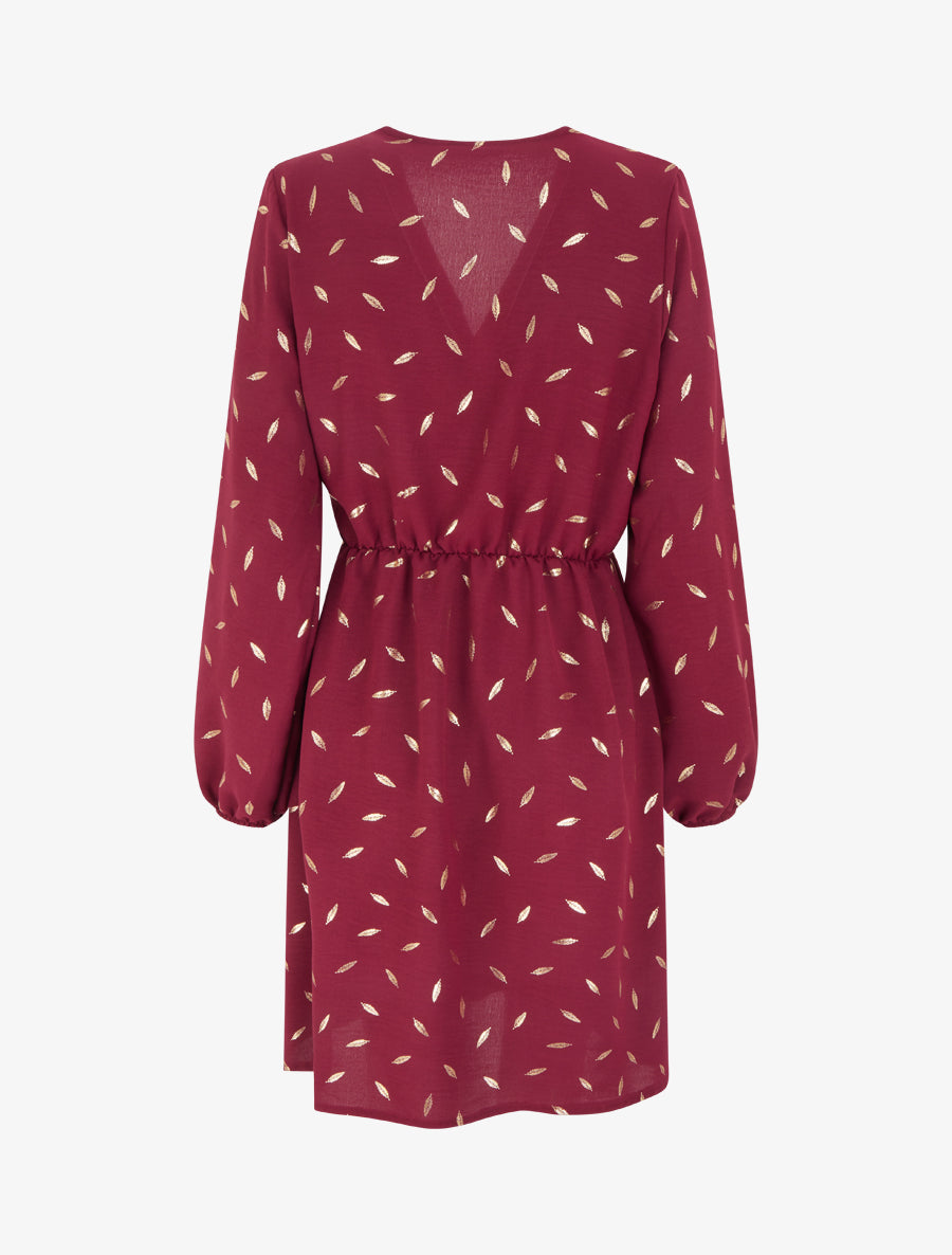 Robe élastiquée à plumes irisées - Lie de vin - 2