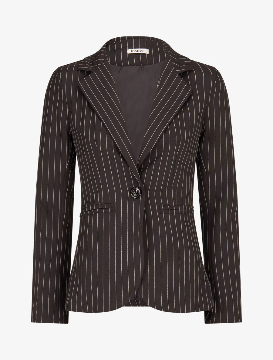 Veste cintrée à fines rayures - Noir - 1