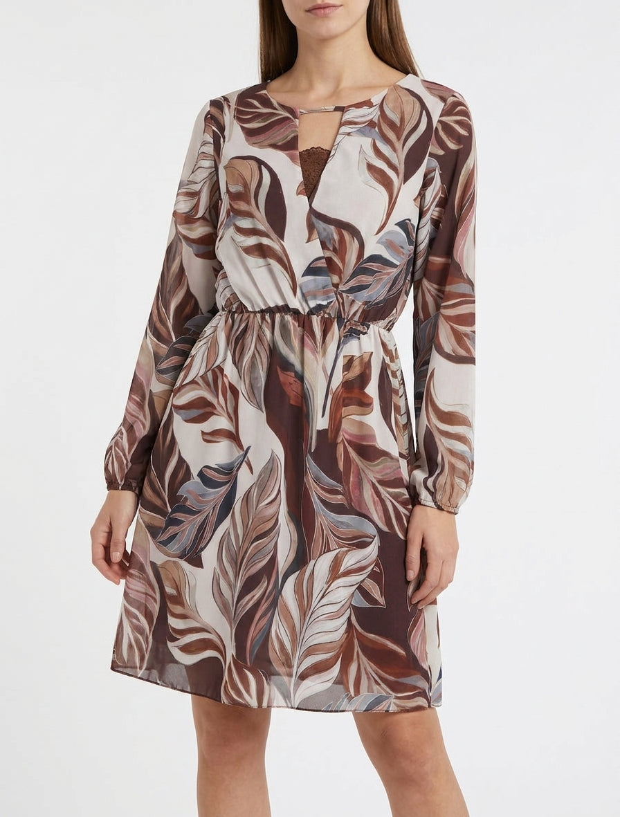 Robe fluide col cache-cœur ajouré - Marron