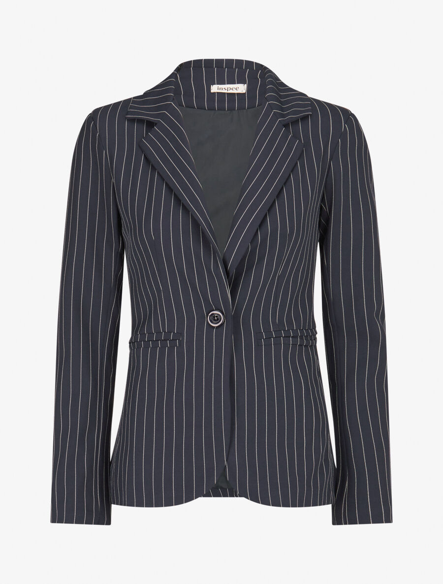 Veste cintrée à fines rayures - Marine - 4