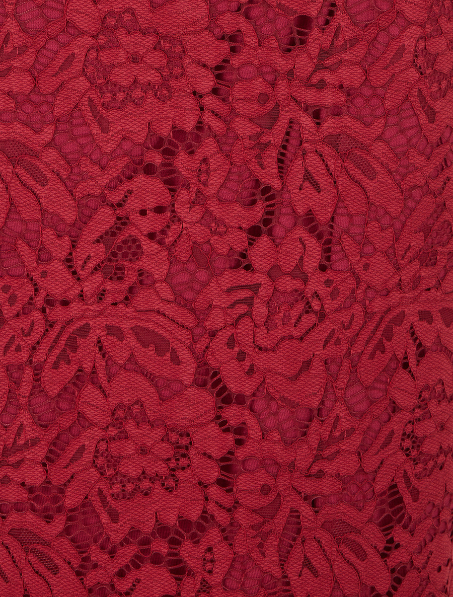 Jupe crayon en dentelle à taille haute - Rouge - 3