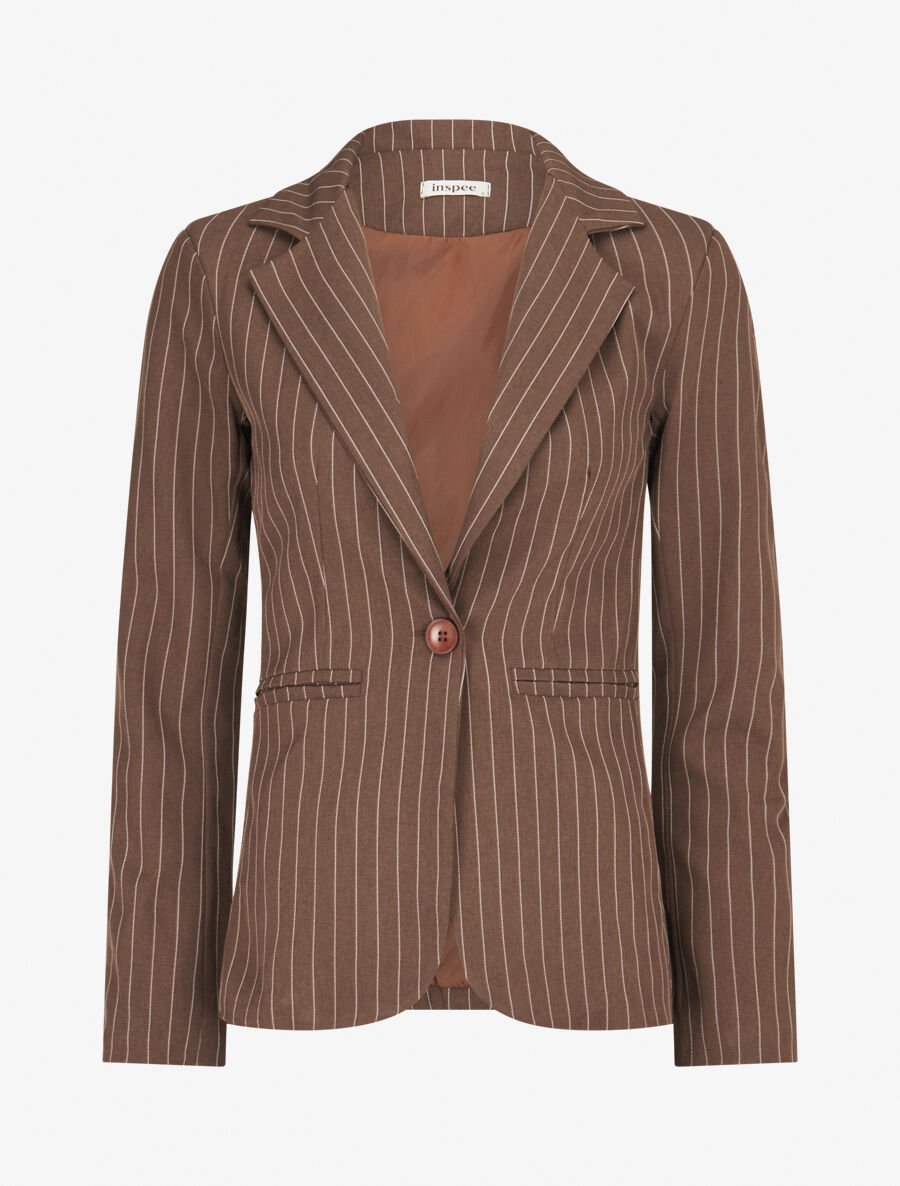 Veste cintrée à fines rayures - Marron - 1