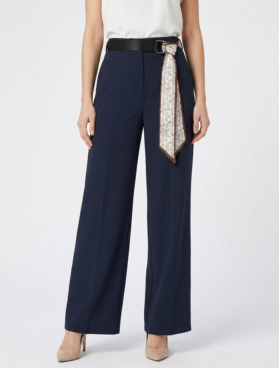 Pantalon fluide taille haute élastiquée - Marine