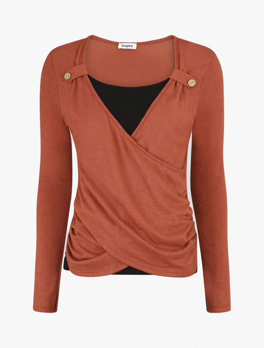 Pull fin cache coeur doublé - Ocre - 1