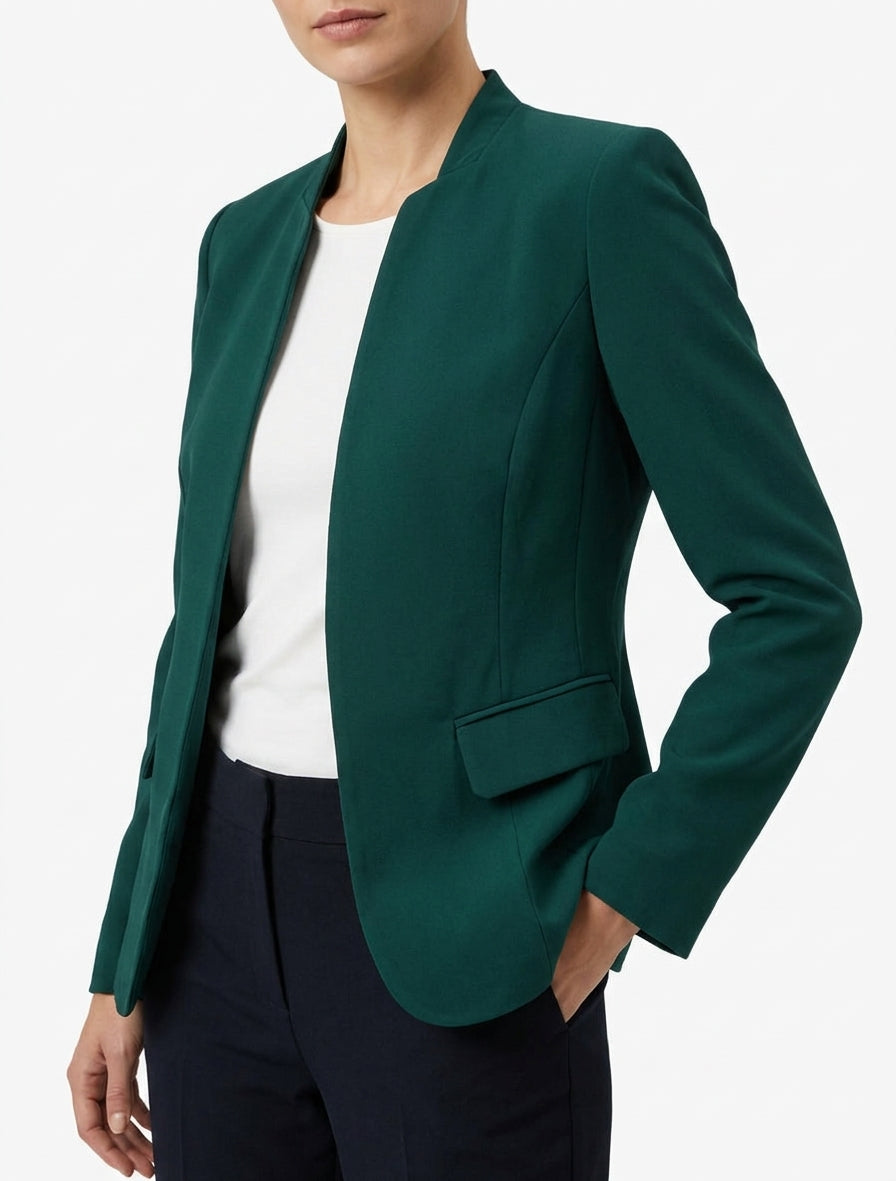 Veste droite col droit épaulettes - Vert sapin