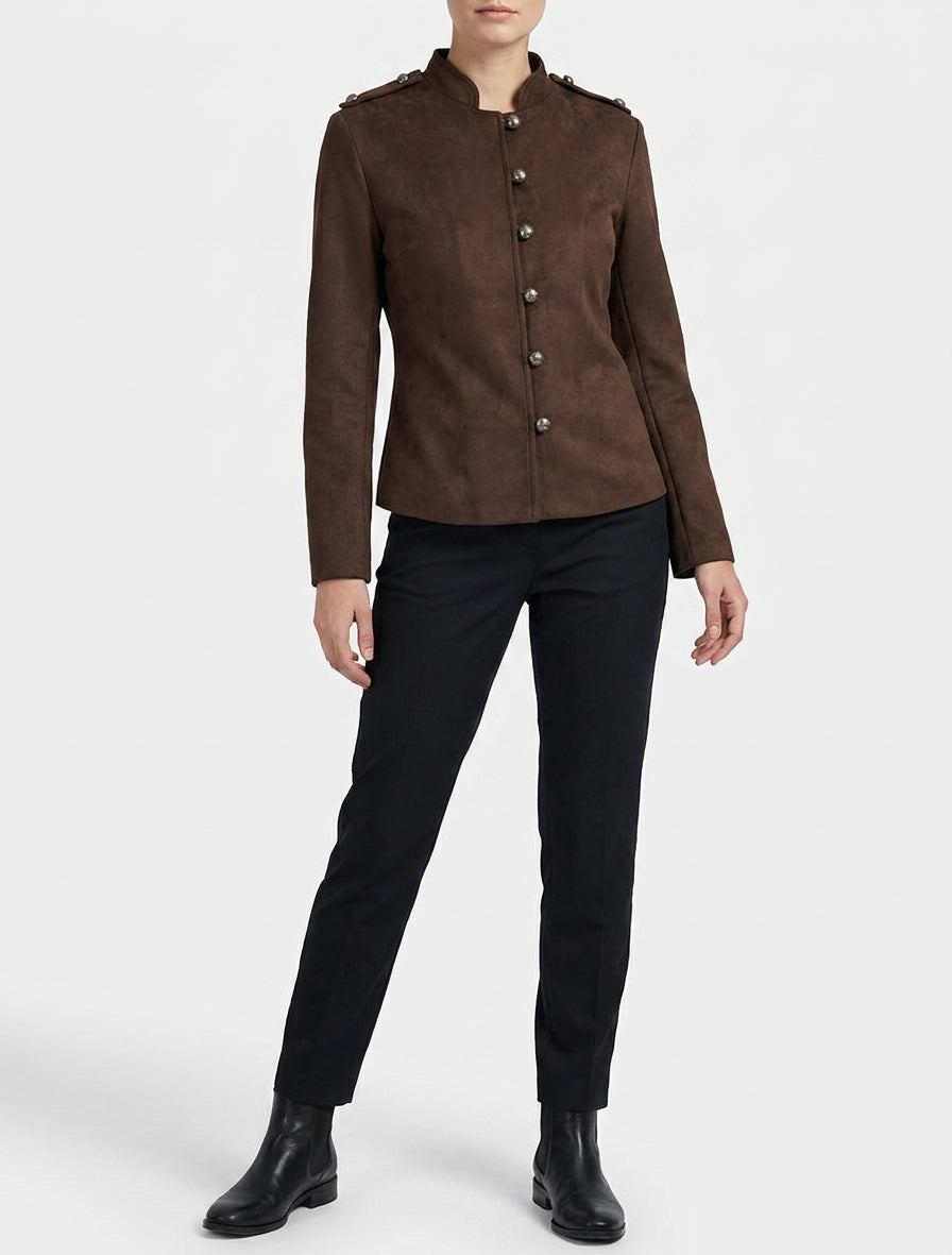 Veste suédine col mao à épaulettes - Marron