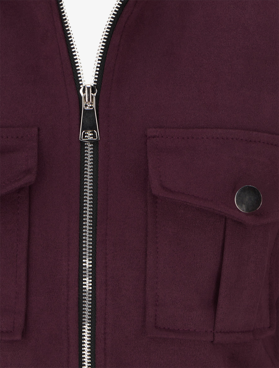 Veste en suédine col montant zippée - Lie de vin