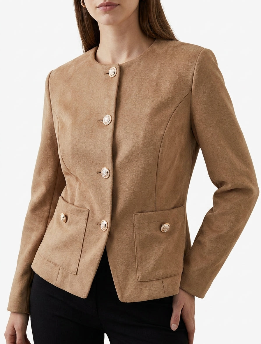 Veste suédine à épaulettes et poches - Beige