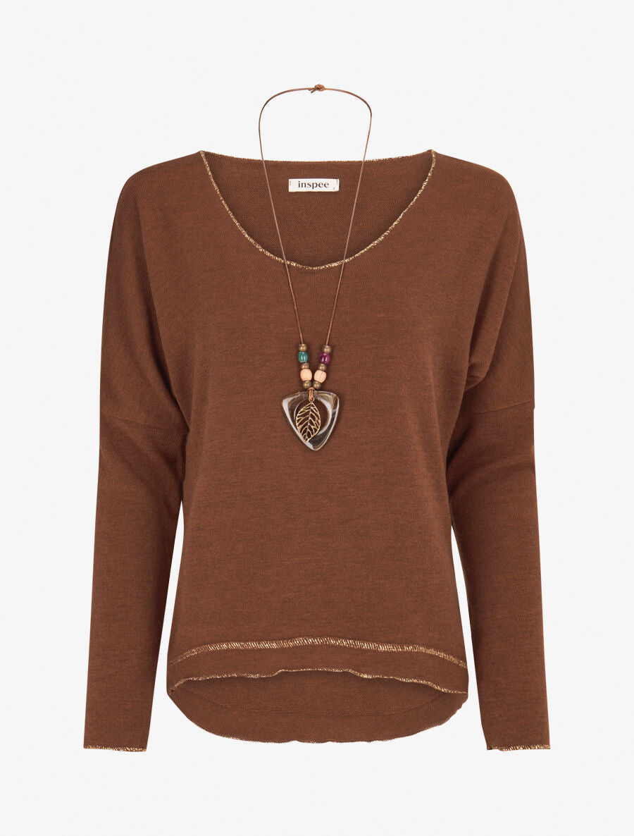 Pull fin à bords irisés - Camel - 1