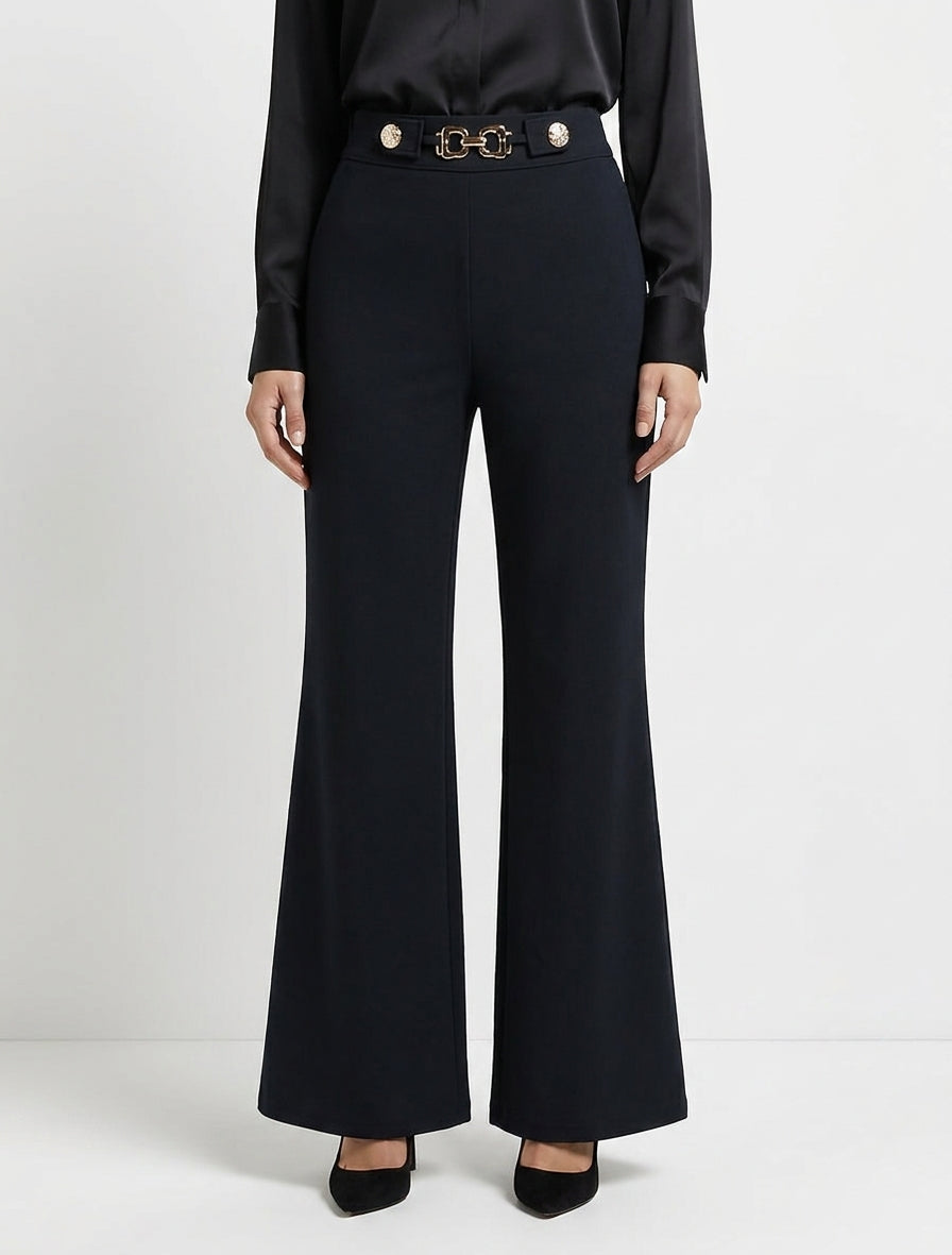 Pantalon fluide à bijoux métalliques - Noir