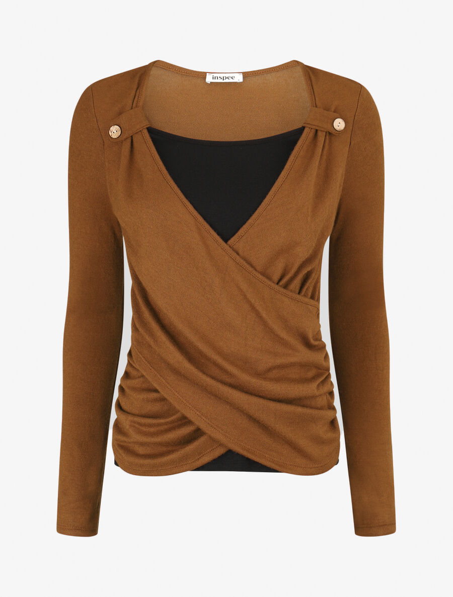 Pull fin cache coeur doublé - Camel - 5