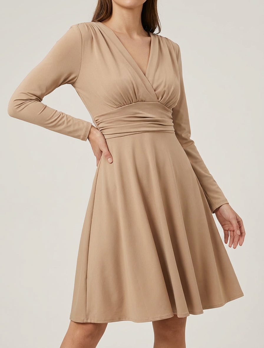 Robe patineuse col cache-cœur - Camel clair