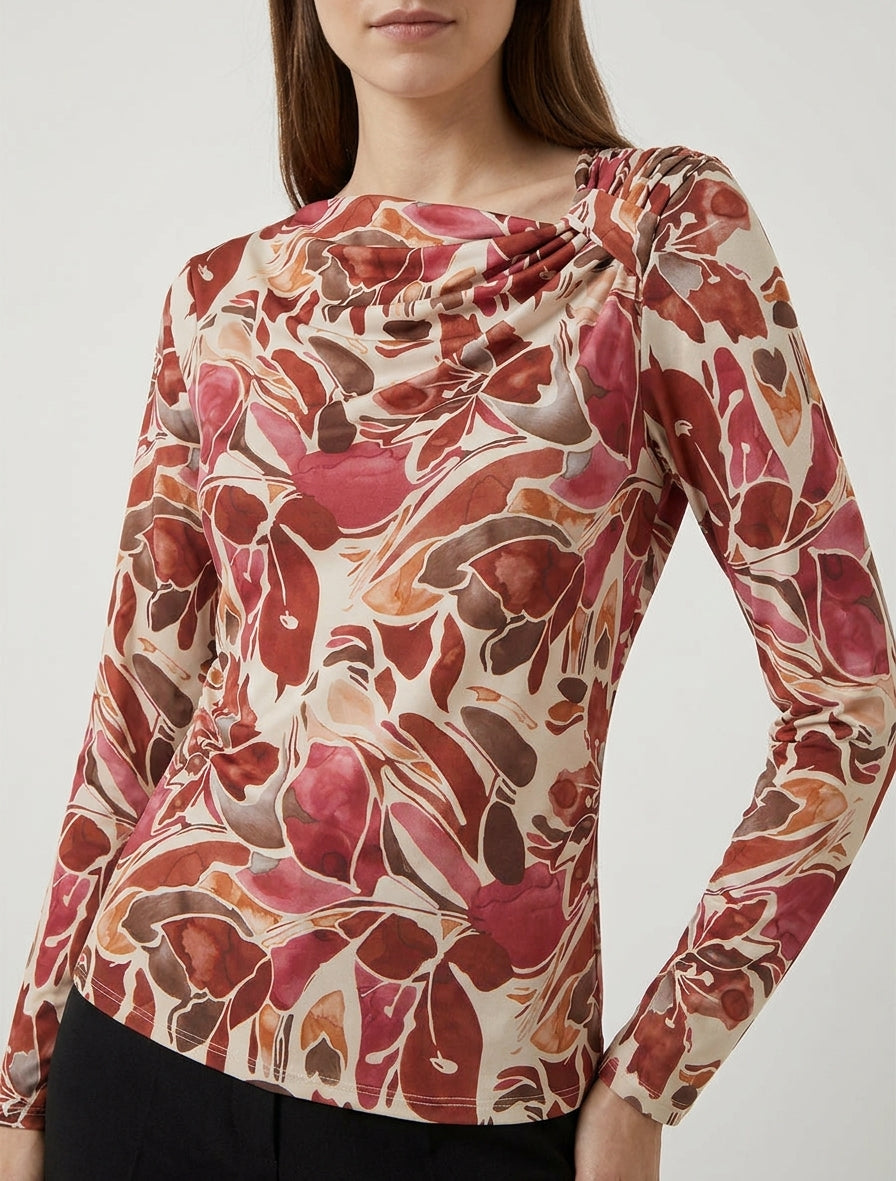 Top floral encolure bateau - Bordeaux