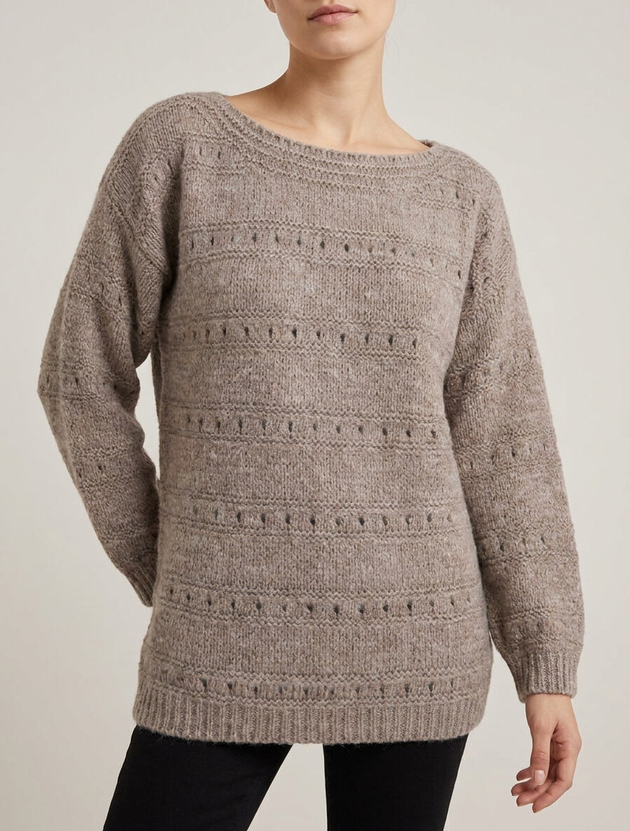 Pull ample à bords côtelés - Taupe