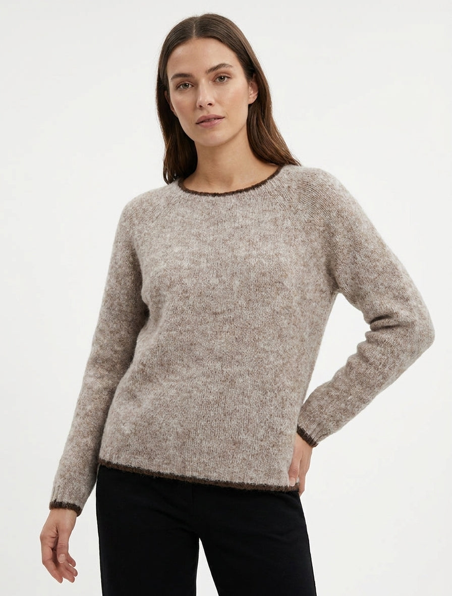 Pull ample à bords contrastants - Taupe