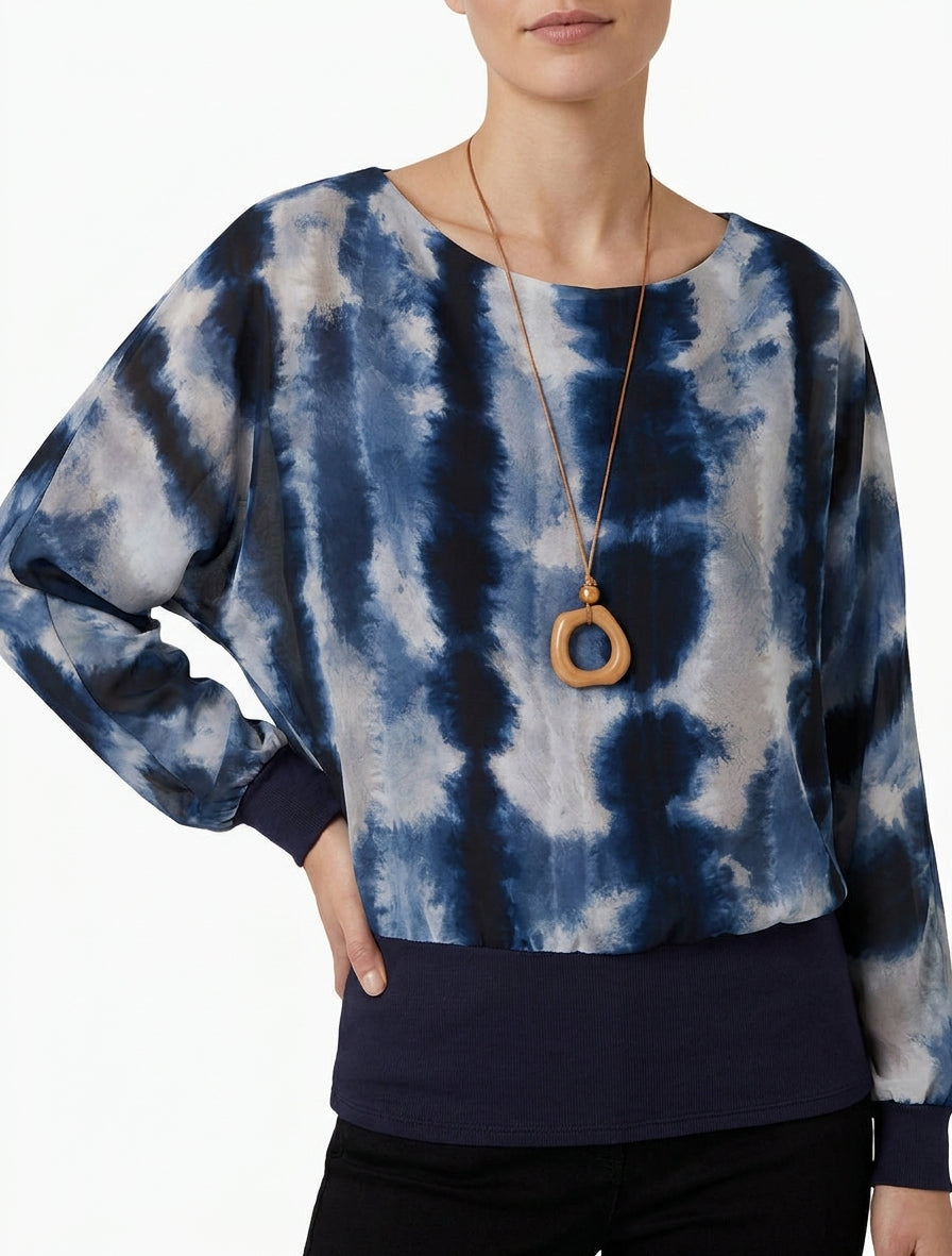 Top voile coupe boule imprimé aquarelle - Marine