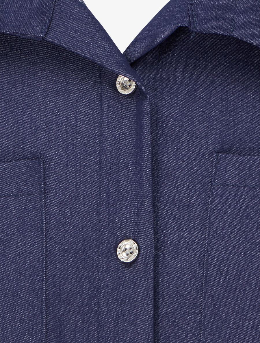 Chemise droite basique à poches plaquées - Bleu denim - 3