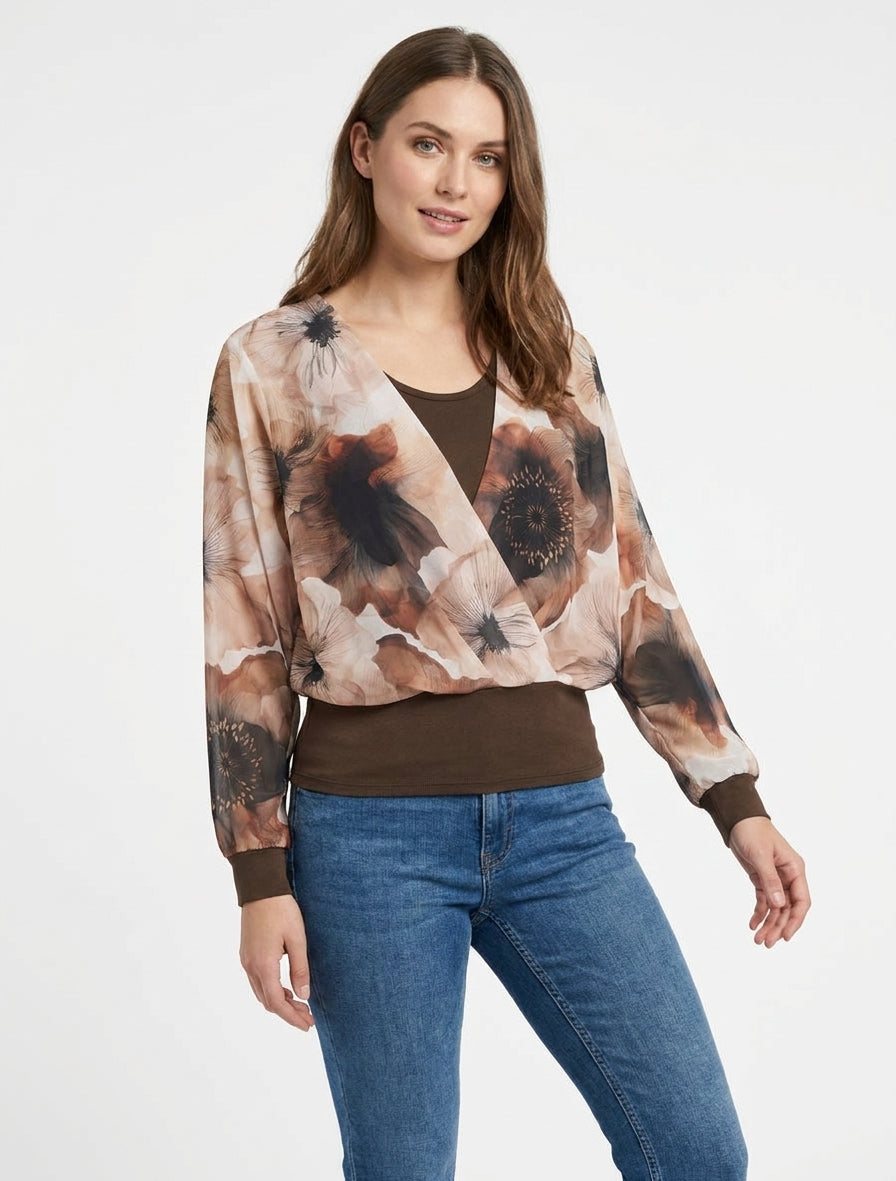 Top voile manches chauve-souris - Marron