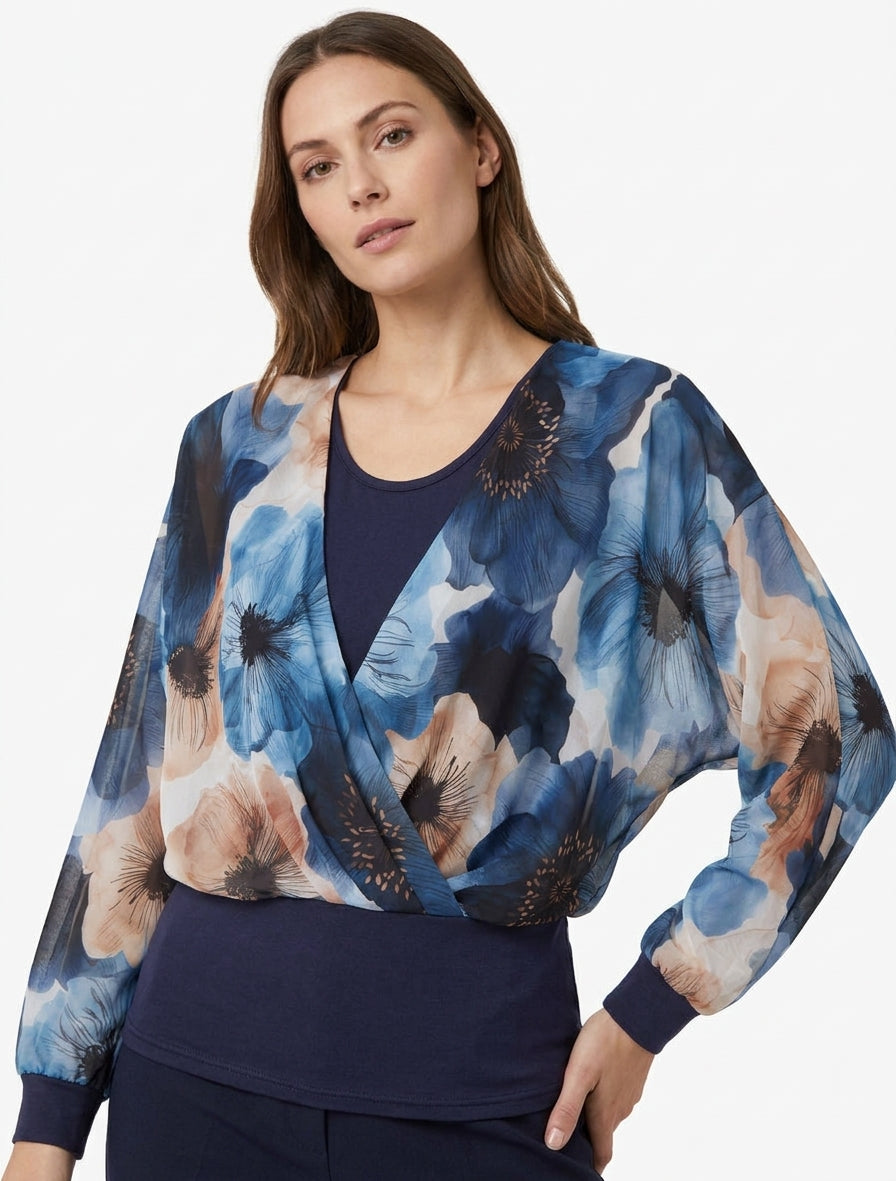 Top voile manches chauve-souris - Marine