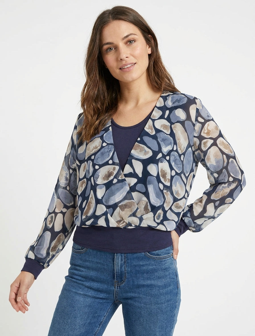 Top voile coupe boule manches chauve-souris - Marine
