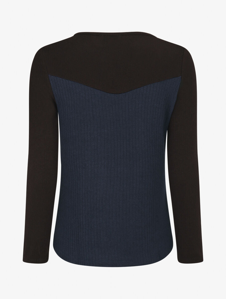 Pull bimatière à encolure zippée - Marine - 2